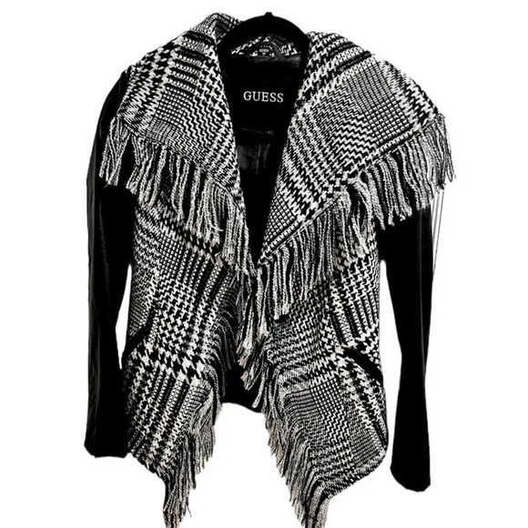XS guess sweater faux leather with fringe on front classic and stylish​ - Picture 2 of 4